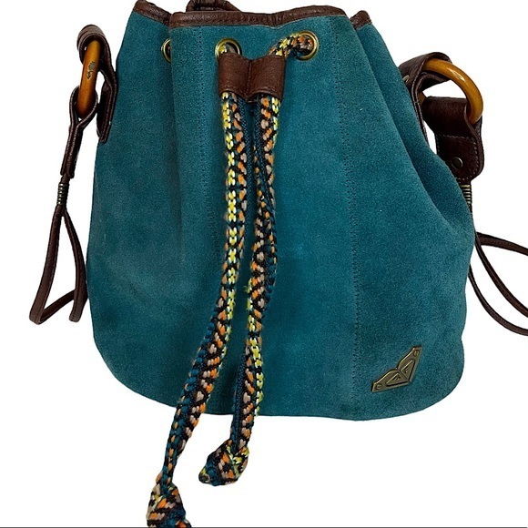 Roxy Bags Roxy Womens Blue Suede Boho Cinch Crossbody Purse Tote